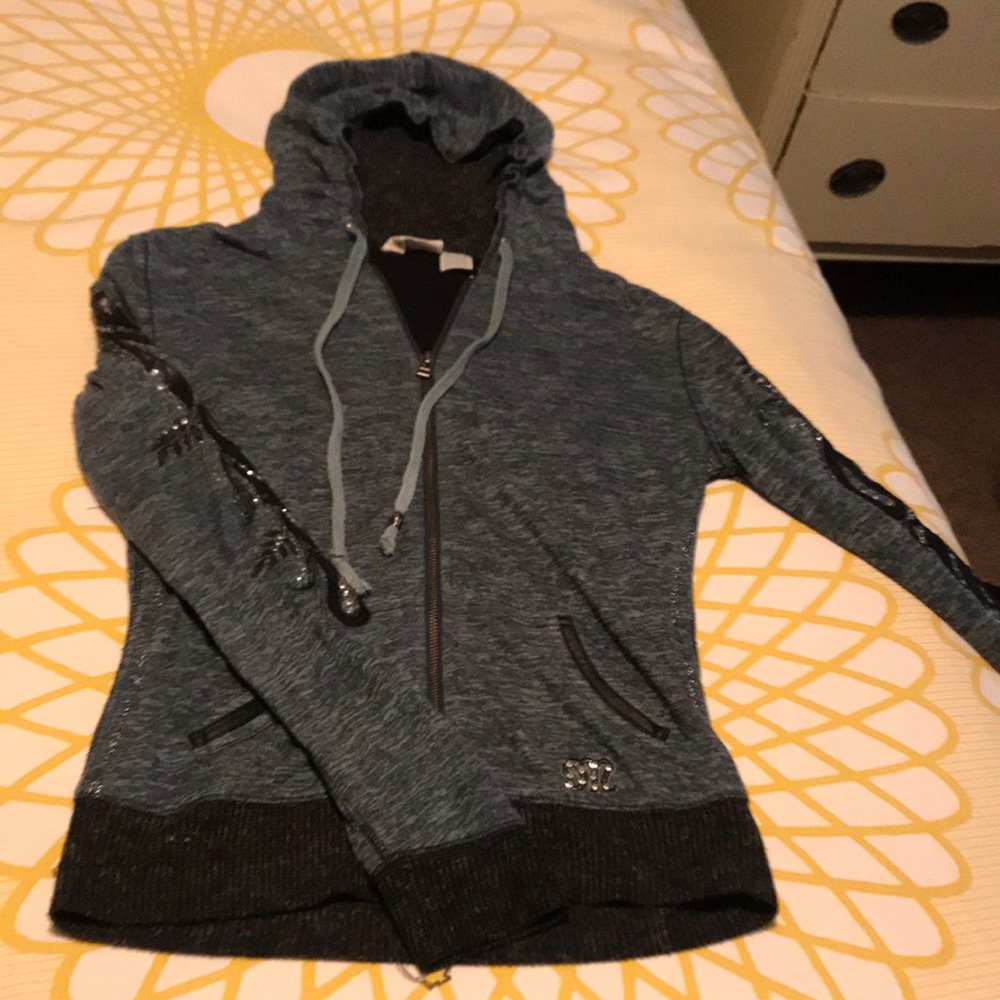 Women’s Hooded Zip Front Sweatshirt - Gray/Black